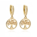 Elegant 18K gold plated Tree of Life hoop earrings with sparkling zircon gemstones - Round Tree Of Life Style (45891)