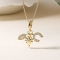 18K vergoldete Halskette mit Anhängern aus bösem Blick, Blume und Hufeisen-Glücksbringer - Böser Blick Blume Hufeisen (24975) / Gold