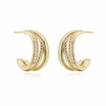 Orecchini geometrici a tre strati placcati in oro 18K con zirconi brillanti su bianco - Oro