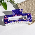 Navy blue rectangular hair claw clip with colorful ocean themed fish and coral prints - Colorful Marine Life (144-10)