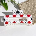 Rectangular poker card print hair claw clip in white resin with red heart pattern - Poker Hearts and Polka Dots (145-3)