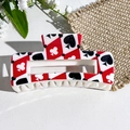 Square shark hair clip with creative UV poker card pattern in red black and white - Poker Spades and Clubs (145-4)