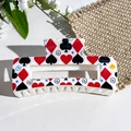 Rectangle hair claw clip with poker card patterns and blue star design on white surface - Poker Star and Swirls (145-5)