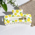 Square white claw clip with vibrant yellow lemon print and green leaves pattern - Fresh Lemon and Leaves Pattern (146-3) / ABS