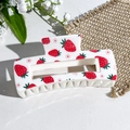 Rectangular hair claw clip in ivory with red strawberry and pink floral UV printing - Strawberry and Pink Flower Print (146-4) / ABS