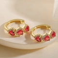 Luxury 18K gold plated hoop earrings with red heart zircons and micro-pave detailing - Red
