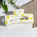 Square hair claw clip with yellow banana print and green dots on white resin base - Yellow Banana Pattern (146-6) / ABS