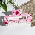 Pink square hair claw clip featuring creative apple print and red heart patterns - Apple Slices and Polka Dot Hearts (147-2) / ABS