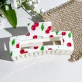 Square hair claw clip with red cherry pattern on white resin for half-up hairstyles - Red Cherry Print (147-3) / ABS