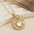 18K gold plated leopard pendant necklace with heart-shaped zircon on white display stand - Leopard Hugging Heart (25038)