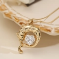 18K gold plated leopard head necklace with sparkling heart-shaped zircon pendant - Leopard Head Hugging Heart (25039)