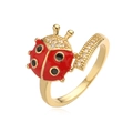 Lussuoso anello a coccinella placcato oro 18K con smalto rosso e pietre di zircone cubico - Aperto Regolabile / Stile Coccinella con Zirconi Micro-Incastonati (14688)