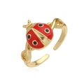 Anello a coccinella alla moda placcato oro 18K con smalto rosso e fascia regolabile - Aperto Regolabile / Stile Carino Coccinella in Smalto (14689)