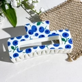 Rectangular ivory hair claw clip with blue blueberry prints and green leaf patterns - Blueberry Pattern (147-4) / ABS
