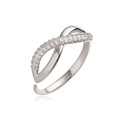 Anillo cruzado geométrico ajustable en plata con piedras de circonita brillantes - Abierto Ajustable / Plateado