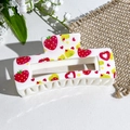 White rectangular hair claw clip with red strawberry print and green leaf design - Strawberry and Red Hearts (147-6) / ABS