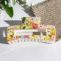 Rectangular white hair claw clip with colorful daisy floral print and strong grip - Daisy and Painted Floral (148-1) / ABS