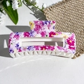 Floral print rectangular hair claw clip with pink and yellow flowers in medium size - Pink Purple Yellow Floral Pattern (148-3) / ABS