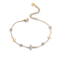 Pulsera de acero inoxidable chapada en oro con colgante de cruz de circón y detalles finos - Dorado (31686)