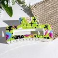Green rectangular hair claw clip with colorful graffiti patterns and matte finish - Street Graffiti and Hearts (149-1) / ABS
