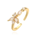 Anello a fiore in rame placcato oro 18K con zirconi marquise e tondi in design aperto - Aperto Regolabile / Design Floreale (14712)