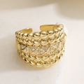 Böhmischer breiter vergoldeter Ring mit Zirkonia-Dreiecksmuster und offenem Design - Einstellbar Offen / Böhmischer Geometrischer Stil (14733)