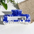 Blue and white graffiti art hair claw clip with street style lettering and smile patterns - Art Team Graffiti Print (149-4) / ABS