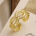 Minimalistischer vergoldeter geometrischer Ring mit Blattmuster und Vintage-Flechtstruktur - Einstellbar Offen / Retro Gewebter Texturstil (14254) / Gold