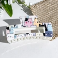 Square hair claw clip with colorful UV printed cartoon cat patterns on white base - Vivid Cartoon Cats (150-3) / ABS