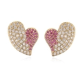 Elegante 18K vergoldete Herzohrringe mit funkelnden rosa und weißen Zirkonia-Steinen - Rosa und Weißer Strass Herz Stil (45948)