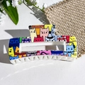 Rectangle hair claw clip with colorful cartoon cat print on a white base finish - Multicolor Cat Illustration (150-4) / ABS
