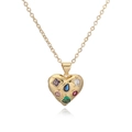 18K vergulde koperen ketting met hartvormige hanger en kleurrijke zirkoon - Multi-color Strass Stijl (25094)