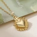 Elegant 18K gold heart and cross pendant necklace with a fine chain for women - Sunburst Heart Cross Style (25114)
