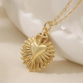 Minimalist 18K gold plated heart cross sunburst pendant necklace for women - Polished Heart Cross Style (25115)