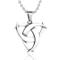 Men's vintage stainless steel Celtic knot triple moon pendant with silver bead chain - Silver Style