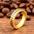 Golden stainless steel ring with black geometric triangles and interior engraving - US Size 7 / Gold