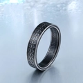 Punk style titanium steel ring with etched geometric patterns and inner engraving - US Size 7 / Ancient Black