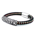 Handwoven leather bracelet with six-word mantra cylinder and polished magnetic buckle - 18cm / Red White Green