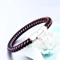 Red white and blue braided leather bracelet with a polished silver magnetic buckle - Red White Blue (No Tube)