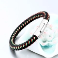 Braided leather bracelet with red and green stripes and silver stainless steel magnetic clasp - Red White Green (No Tube)
