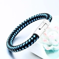 Hand-woven black and blue braided leather bracelet with silver magnetic clasp for men - Blue White Blue (No Tube)