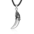 Retro stainless steel wolf fang pendant with black braided leather chain for men - Wolf Tooth Style With Black Braided Rope (BP8-624)