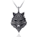 Vintage Viking wolf pendant necklace in stainless steel with punk style wheat chain - Black Eye - Pendant Only (Without Chain)