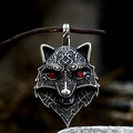 Nordic Viking wolf head pendant in antique silver with red zircon eyes on a rustic wire - Red Eye - Pendant Only (Without Chain)