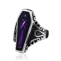 Gothic vampire coffin ring in vintage silver stainless steel with purple stone inlay - US Size 9 / Purple Gem Style (BR8-501)