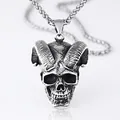Vintage roestvrijstalen ramsschedel hanger ketting met gedetailleerde hoorns en ketting - Hanger Zonder Ketting (LHP151)