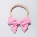 Fascia per neonati con fiocco rosa e morbido nastro elastico in nylon nudo - Rosa (2)