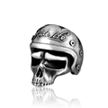 Macro detail of vintage skull biker ring with Ride Life engraving and polished steel finish - US Size 8 / Steel