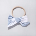Baby Haarband mit floraler Schleife und elastischem Nylonband für Kleinkinder - Blau und Weiß Blattader