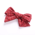 Red plaid linen cotton bow hair clip for girls with classic checkered pattern design - Red Plaid